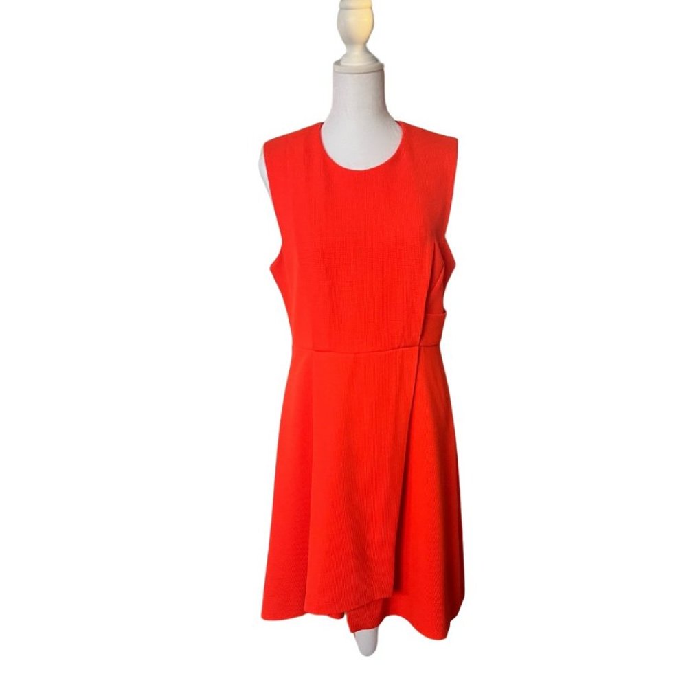 Whistles Textured Sleeveless Flare Dress Waffle Knit, Bright Orange, Sz 8 - Picture 2 of 11